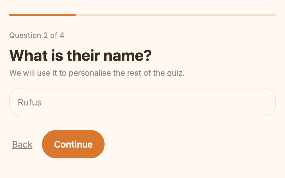 A pet quiz asking for the pet's name
